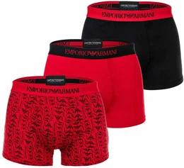Herren Trunks, 3er Pack - PURE COTTON, Boxershorts, uni/gemustert Rot/Schwarz M