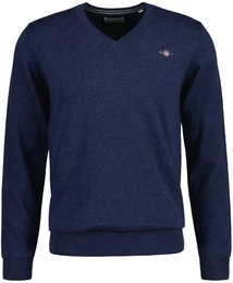 Herren Pullover - CLASSIC COTTON V-NECK, Strickpullover, V-Ausschnitt, Baumwolle Jeansblau Melange M