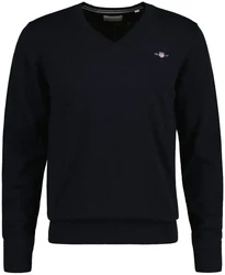 GANT Pullover Classic Cotton V-Neck Blau