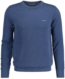 Herren Pique-Strickpullover, Rundhals - COTTON PIQUE C-NECK, Baumwolle Jeansblau Melange M