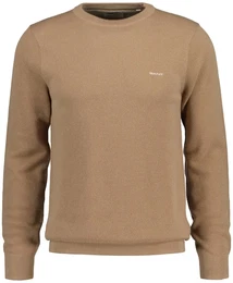 Herren Pique-Strickpullover, Rundhals - COTTON PIQUE C-NECK, Baumwolle Beige (Dark Khaki) XL