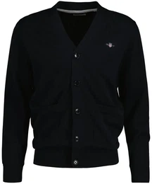 Herren Strickjacke - CLASSIC COTTON V-CARDIGAN, Knopfleiste, V-Ausschnitt, Baumwolle Schwarz 2XL