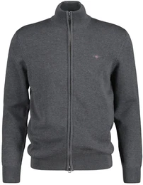 Herren Strickjacke - CASUAL COTTON ZIP CARDIGAN, Stehkragen, Baumwolle Grau 5XL