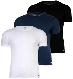 Herren T-Shirt, 3er Pack - RANDAL, Unterhemd, Rundhals, kurzarm, Baumwolle Schwarz/Blau/Wei 2XL