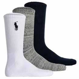 POLO Herren Tennissocken, 3er Pack - Big Pony 3PK-Crew Sock, Logo, One Size Grau/Wei/Blau 40-46