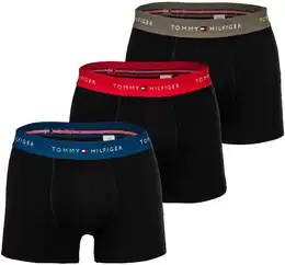 Herren Boxershorts, 3er Pack - Trunks, Logo, Cotton Stretch Schwarz/Blau/Rot/Olive S