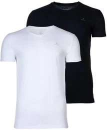 Herren T-Shirt, 2er Pack - V-Ausschnitt, V-Neck, kurzarm, Baumwolle Schwarz/Wei L