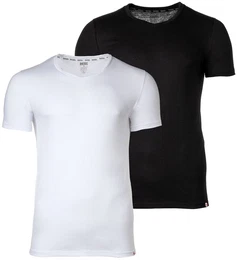 Herren T-Shirt 2er Pack - UMTEE-MICHAEL-TUBE, V-Ausschnitt, kurzarm, einfarbig Schwarz/Wei 2XL