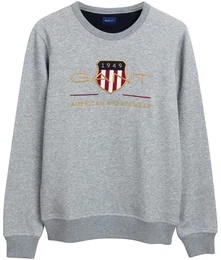 Herren Sweatshirt - Archive Shield C-Neck, Sweater, Rundhals, Baumwoll-Mix Grau 2XL