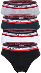 FILA Herren Slip 4er Pack Logobund Cotton Stretch Schwarz/Wei/Blau/Grau