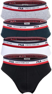 FILA Herren Slip 4er Pack Logobund Cotton Stretch Schwarz/Wei/Blau/Grau