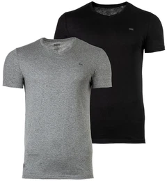 Herren T-Shirt 2er Pack - UMTEE-MICHAEL-TUBE, V-Ausschnitt, kurzarm, Logo Schwarz/Grau 2XL