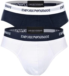 Emporio Armani Herren Slips 2er Pack Briefs Unterwäsche Wei/Marine