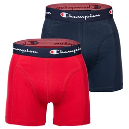 Herren Boxershorts, 2er Pack - Baumwolle, Logobund, einfarbig Marine/Rot M