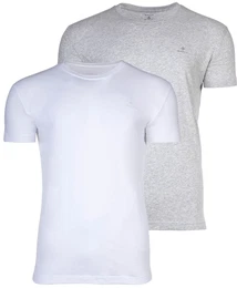 Herren T-Shirt, 2er Pack - Rundhals, Crew Neck, kurzarm, Baumwolle Grau/Wei L